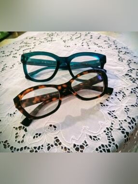 2 Pairs Glasses New Retro Cat-Eye Magnifying Readers - Brown Tortoise + Teal